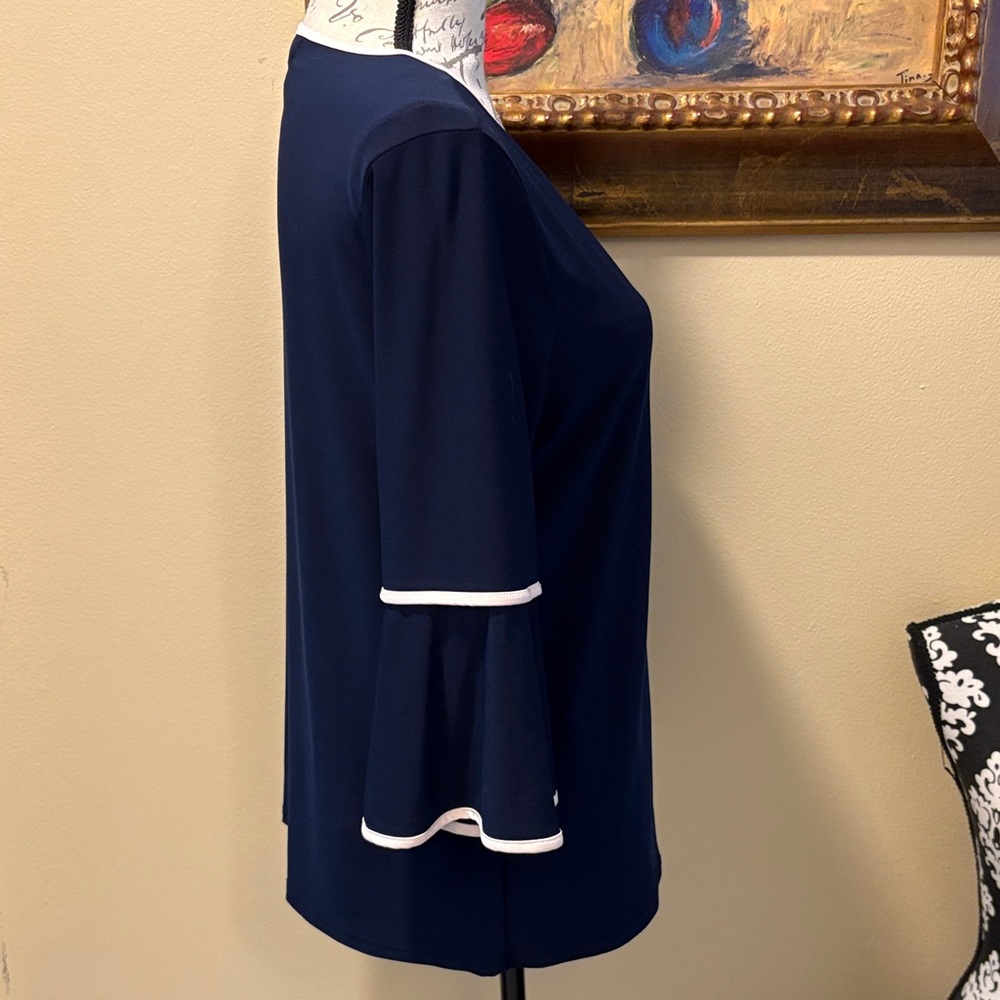 Faith and Joy Navy Blue Bell Sleeve Blouse - Picture 4 of 10